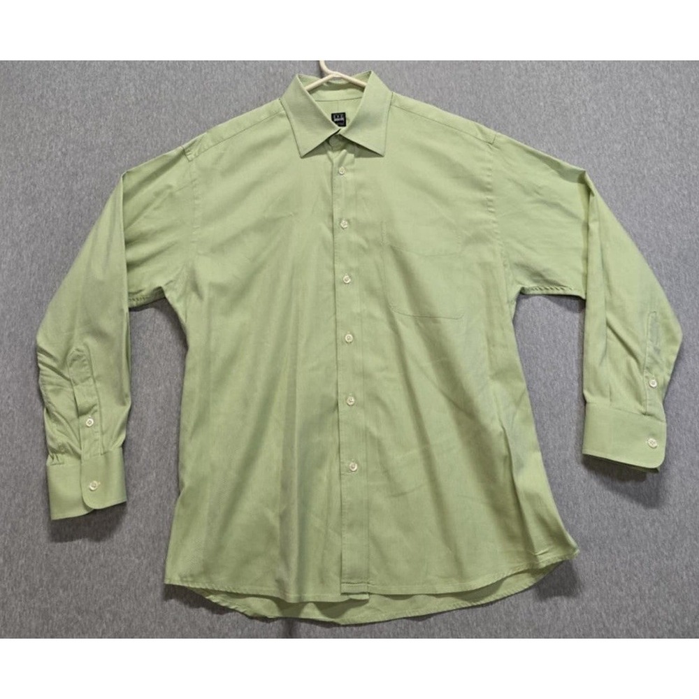 Ike Behar Shirt Mens Large Green Button Up Long Sleeve 16.5 - 35 Cotton RN 57673